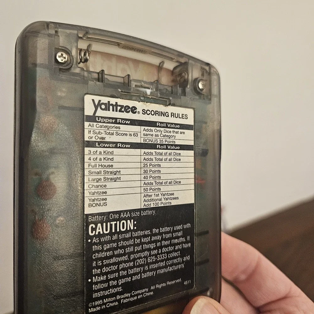 1995 Electronic Handheld Yahtzee Game Clear Smoke MB Milton Bradley 4511 Tested